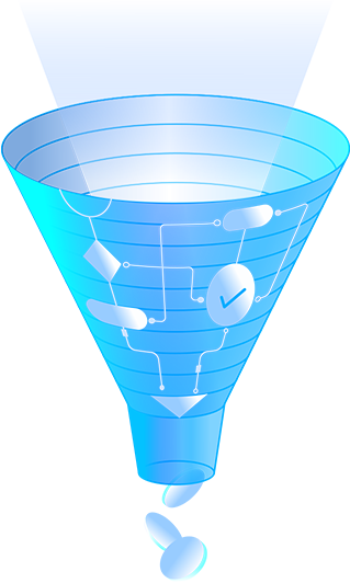 Zoho CRM funnel view showing deals progressing through pipeline stages with conversion counts