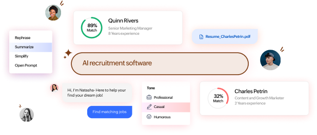 Zia AI candidate matching inside Zoho Recruit ranking the database against an open job
