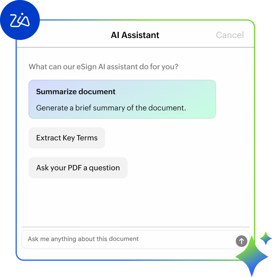 Zoho Sign agreement with signature fields for conversion-fee and safety acknowledgments