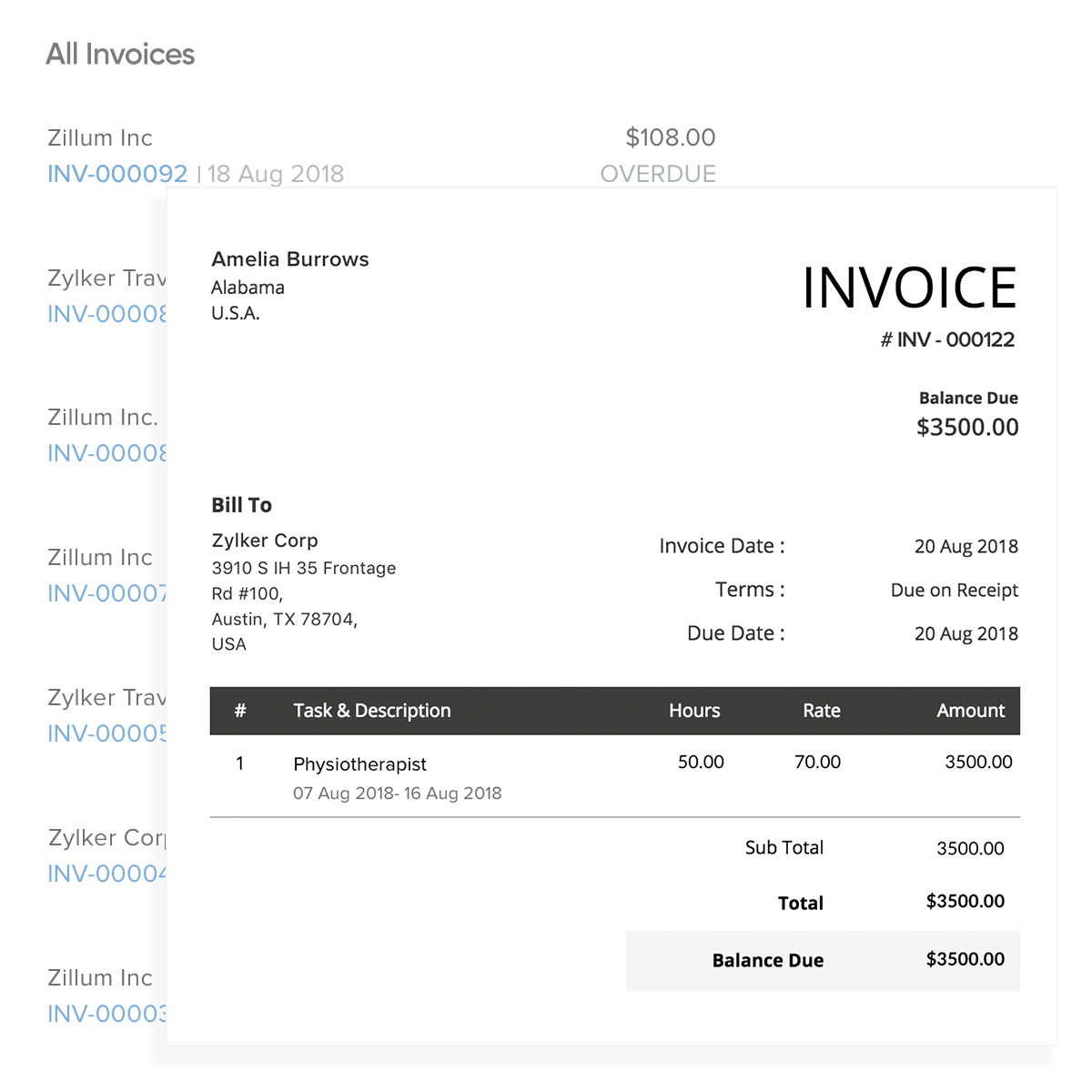 Zoho Workerly dispatch board with tradespeople scheduled onto client job sites